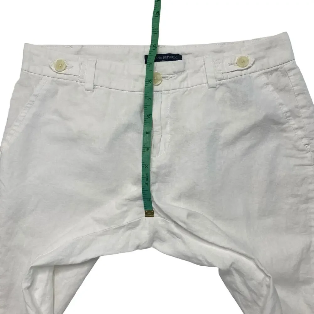 BANANA REPUBLIC White Linen Blend Crop Straight Leg Pants Size 8 Petite Coastal